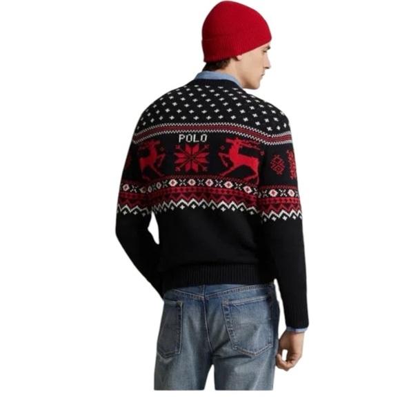 POLO RALPH LAUREN Reindeer Cotton Cashmere Crewneck Sweater Fair Isle Size L NEW - Picture 3 of 12